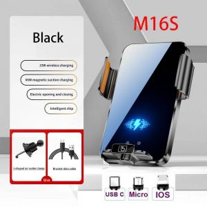 Nouveau Support De Téléphone De Voiture Sans Fil 66w Charge Magnétique 15w Charge Sans Fil Boîtier Métallique Commande Tactile Pour Iphone 15 14 13 12 Pro.Black. - Neuf