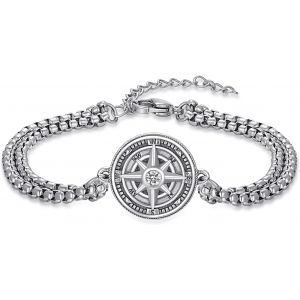 Bracelet Pour Homme En Argent Sterling 925 Vintage Viking Boussole Odin Loup Dragon Bracelet Inspirations Bijoux Voyage Amulet Pour Hommes Gar&ccedil;ons Cadeaux De Remise De Dipl&ocirc;me, Gro&szlig;e, Argent - Neuf