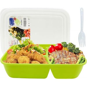 NEEZ Lunch Box Boite Repas 3 Compartiment avec Couvercles (1400ml), Plastiqueboite Conservation Alimentaire pour &agrave; Gouter, Repas & Petit Dejeuner, Bento Snack Box (Vert) - Neuf