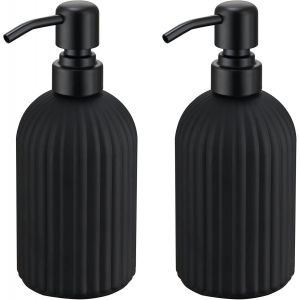 Lot de 2 distributeurs de savon en verre noir mat avec pompe en acier inoxydable antirouille,rayures verticales,distributeur de savon de qualit&eacute; sup&eacute;rieure pour salle de bain et cuisine - Neuf