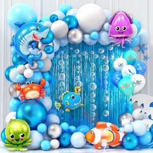 ChicSlick-125Pcs Decoration Anniversaire Theme Marin Deco Anniversaire Sous La Mer Arche Ballon Anniversaire Ballon Rideaux Foil Ballons Animaux L'Océan Guirlande Anniversaire Fête Pour Garç[X746] - Neuf