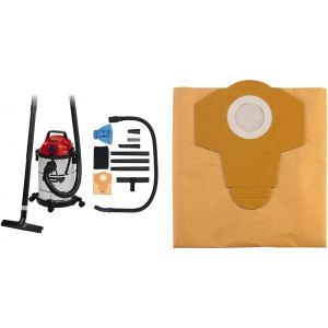 Einhell Aspirateur eaux et poussières TC-VC 1820 SA (1250 W, 180 mbar, Cuve INOX 20 L, Livré avec Accessoires) + Lot 5 Sacs de Rechange 20 litres - Neuf