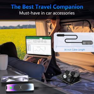 120w Multi Prise Chargeur Allume Cigare Usb Rapide,4 En 1 Chargeur Voiture Allume Cigare Adaptateur 12v/24v Chargeur Voiture 2 Prise & Double Usb - Neuf