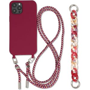 Kal-Coque Cha&icirc;ne Pour Iphone 14 Pro Max Etui Silicone Tpu &Eacute;tui Protection Housse Collier De Cellulaire Mince Antichoc R&eacute;glable Lanyard Case Pour Iphone 14 Pro Max 6.7''bracelet Cover-Rouge Fonc&eacute; - Neuf