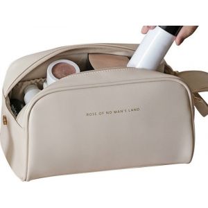 Trousse de maquillage &agrave; double fermeture &eacute;clair pour voyage et cosm&eacute;tiques &iquest; Cuir PU blanc, 25 x 14,5 x 14,5 cm - Neuf