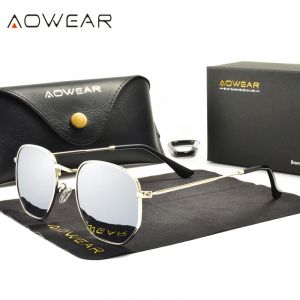 Lunettes De Soleil Femme Hexagonales Polarisee Hd, Modele: Silver - Neuf