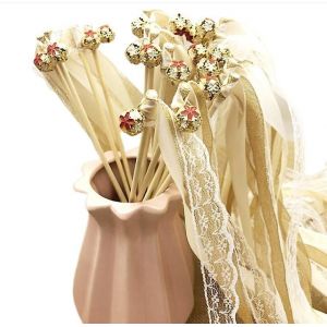 5pcs Ruban Baguettes De Mariage Dentelle De Mariage Ruban B&acirc;ton Cloches Virevoltant Banderoles - Neuf