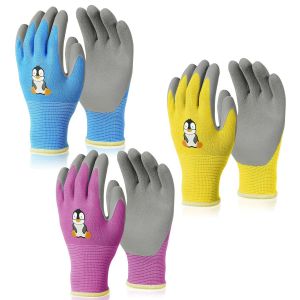 3 paires de gants de jardinage de sécurité pour enfants de 5 à 8 ans, paume en caoutchouc imperméable et résistante aux taches pour protéger les mains de votre enfant - Neuf