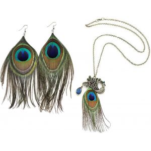 Kal-1 Collier Et 1 Paire De Boucles D'oreilles, Bijoux Vintage, Bijoux Sur Le Thème Du Paon, Accessoires De Cosplay, Accessoires De Costumes. - Neuf