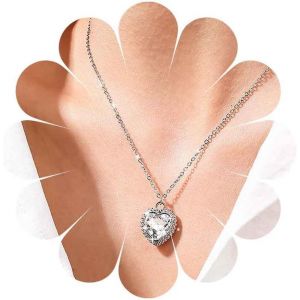 Kal-Collier Coeur Cristal Vintage Cha&icirc;ne Collier Pendentif Coeur Argent Zircone Cubique Collier Coeur Amour Collier Ras De Cou Coeur Cz Bijoux Pour Femmes - Neuf