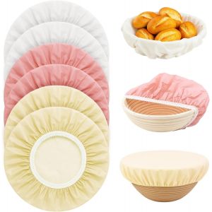 MEVRONISSHOP-6 Pièces Couvertures pour Panier de Fermentation, Housses Banneton pour Pain Elastique, Couvercle Tissu Reutilisable Alimentaire, Accessoires de Boulangerie (Blanc, Amande, Rose) - Neuf