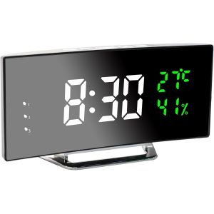 Kal-Réveil Numérique, Grand Écran Led De 6,5"", Réveil De Chevet Avec Température Et Humidité, Horloge Miroir Avec 3 Réveils, Luminosité Réglable, Fonction Snooze, Alimentation Usb - Neuf