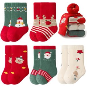5 Paires Chaussettes De Noël Pour Enfants Coton Noël Chaussettes Épais Chaud Hiver Thermique Pour Unisexe Chaussettes Bébé Garçon Fille Enfants 0-5 Ans - Neuf