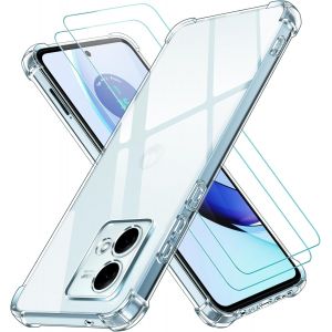 ELVORIX-3 en 1 Coque pour Motorola Moto G84 5G avec 2 Pi&egrave;ces Verre Tremp&eacute;, Ultra Transparent &Eacute;tui de Protection en Silicone Antichoc, Souple TPU Anti-Rayures Bumper Housse - Neuf