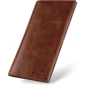 asas-Portefeuille Homme En Cuir Véritable,Portefeuille Long À Deux Volets En Cuir Avec Blocage Rfid,Porte Chéquier Avec 3 Compartiment À Billets Et 12 Emplacements Pour Cartes(Marron) - Neuf