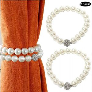 Nouveau,Adapté Attaches De Rideau Magnétiques,Pinces Décoratives De Rideau De Style Perle Clips Élégants Draperies De Fenêtre Attaches De Corde,S'adaptent À Tous Les Rideaux (2,Whit - Neuf