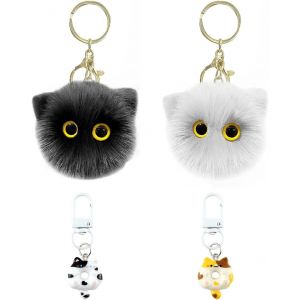 Kal-2 Anneaux Clés De La Tête De Chat En Peluche, 2 Anneaux De Clés De Chat, Anneaux De Clés De Dessin Animé Mignons, Pendentifs De Sacs Créatifs Et Décorations De Pendentif Intéressantes. - Neuf