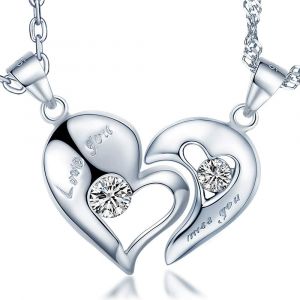 Kal-Collier De Couples, Pendentif En 925 Argent, Pendentif Coeur, Orné Le Diamant, Collier De Femme Homme, ''amour Inclusif - Neuf