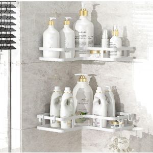 Etagere Douche Angle, Etagere Douche Sans Percage, Rangement et Organisation de La Salle de Bain, avec 4 crochets et 4 colles pour salle de bain - Neuf