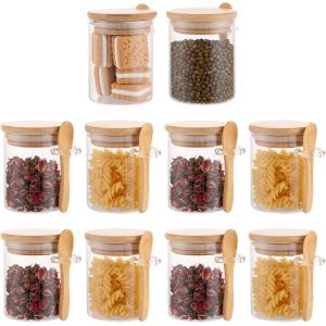 Lot De 10 Bocaux De Conservation En Verre Avec Couvercle Et Cuillère - 180 Ml - Overnight Oats - Bocaux De Rangement Avec Couvercle Pour Épices, Café - Neuf