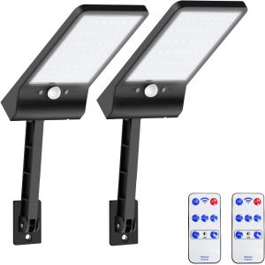 Lampe Solaire Exterieur, Lot De 2 Lumiere Solaire Avec D&eacute;tecteur De Mouvement 3 Modes R&eacute;glables Ip65 &Eacute;tanche Avec T&eacute;l&eacute;commande Pour Garage Cour, Lampe-Solaire-Exterieur-Eclairage-Projecteur - Neuf