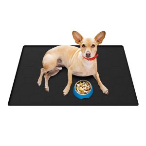 Tapis En Silicone Pour Chat 86 X 56 Cm, Imperm&eacute;able, Pour Liti&egrave;re Et Gamelle - Noir - Neuf