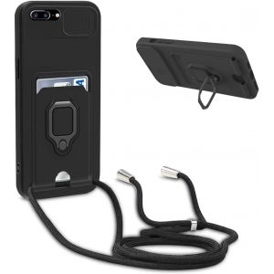 Eryi-Coque Avec Cordon Pour Iphone 8 Plus/7 Plus/6 Plus,Collier Pour Étui Colliers De Cellulaire Réglable Corde Silicone Souple Case,Protection De La Caméra,Support,Porte Cartes - Noir - Neuf