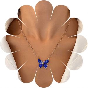 Kal-Boho Collier Papillon Cristal Choker Funky Bleu Cristal Papillon Pendentif Collier Papillon Or De Collier Déclaration Strass Collier Papillon Bijoux Pour Les Femmes Et Les Filles (Style B) - Neuf