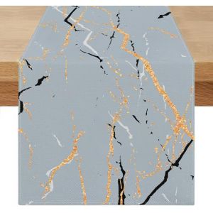Chemin Table Bleu Gris Moderne 40x200 Chemin de Table Marbre Texture Printemps Décoration de Table Anthracite - Facile à Laver et Repasser-Nappe de Jardin en Plein air pour Fêtes Mariage - Neuf
