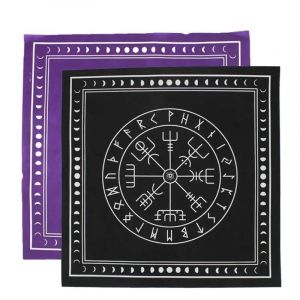2 Pièces Tapis De Table De Divination Tarot En Tissu Non Tissé Noir Et Violet 50x50cm Pliable Pour Jeux De Cartes Et Pendule - Neuf