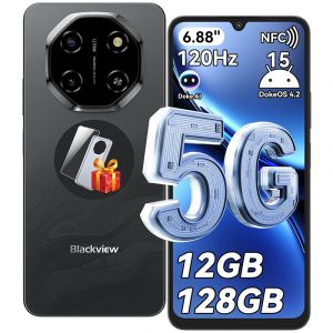 5G T&eacute;l&eacute;phone Portable D&eacute;bloqu&eacute; Blackview SHARK 6 12Go+128Go/2To 6.67"" 50MP+13MP 5000mAh Android 15 Smartphone,Dual SIM,GPS - Noir - Neuf