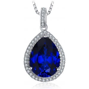10.9ct Halo Poire Pendentif Synthetique Saphir Bleu Pierre Argent 925 Pour Femme, Collier Fille Argent Ensemble De Bijoux, Collier Chaine Cadeau Anniversaire 45cm - Neuf