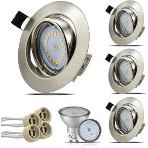Subzonal-Spot Led Encastrable Gu10,4x 5w Blanc Chaud 3000k Orientable 30&deg;,Plafonnier Encastr&eacute; Inox Trou 68mm 220v,Avec 4 Cadre Spot Encastrable,Ampoules Douille Gu10 - Neuf