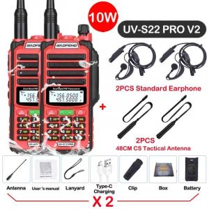 walkie-talkie UV S22 PRO V2 10W IP68,double bande 136-174/400-520MHz,50KM,Radio longue portée améliorée de UV5R UV9R S22,2 paquets - Type -V2-10W-Red 5-Usb plug - Neuf