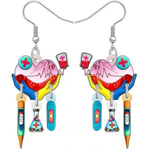 Kal-Boucles D'oreilles Bonnet D'infirmière En Acrylique Thermomètre Seringue Bijoux Pour Infirmières Cadeaux De Fin D'études Pour Femmes Fille Futures Infirmières Praticiennes Médecins - Neuf