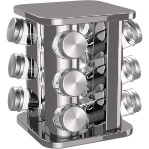 Tianyi-Rondo Carrousel À Epices Pour 12 Pots À Epices, Présentoir Rotatif À Epices En Inox Finition Argentée, Etagère À Epices, Porte-Epices, Rangement Autonome Pour La Cuisine - Neuf