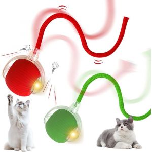 Cmws-Lot De 2 Balles Interactives Pour Chat - Balle Rechargeable - Balle À Rouler Virale Chewie Avec Queue - Roulement Actif - Automatique Intelligente À 360° - Rouge + Vert - Neuf