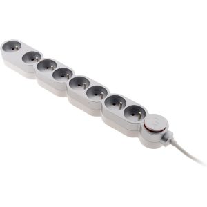 Bloc Home 8 prises 16A 2P+T avec interrupteur et fiche parafoudre - Silver - câble HO5VV-F 3G1 1,5m - Neuf