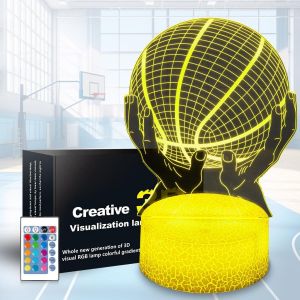 Veilleuse De Basket-Ball 3d Pour Fans De Sport, Lampe De Chevet 3d, 16 Couleurs Changeantes, Lampe D&eacute;corative Avec T&eacute;l&eacute;commande Et Touche Intelligente, Cadeaux Pour No&euml;l, Saint-Valentin, Anniversaire - Neuf