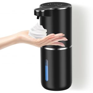 KAL-Distributeur De Savon Automatique, Sans Touche Distributeur Savon Mousse Capteur 380Ml, Ipx5 Etanche Distributeur De Savon Mural Electrique Noir Pour Salle De Bain Cuisine - Neuf