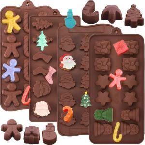 Kal-Lot De 4 Moules À Chocolat De Noël En Silicone Pour Chocolat De Noël, Muffins, Bonbons, Cupcakes, Fondant - Neuf