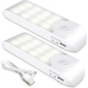 Veilleuse Led Rechargeable,[2 Pièces] Automatique Lampe Led Détecteur De Mouvement, Lumière Murale Magnetique Portable, Pour Placard Chambre Couloir Armoire Escalier [12 Led] [3 Modes] - Neuf
