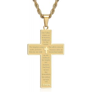 Trahoo-Croix Chaîne Hommes Croix Collier Avec Bible Croix Pendentif Hommes Croix Collier Argent/Noir/Or Bijoux Chrétiens 50-70cm - Neuf