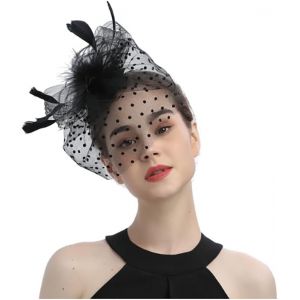 Tzf-Fascinator Plume Vintage - Soucoupe Noire Sinamay Bandeau Fascinateur Pour Mariage Ascot - Hatinator Cage À Oiseaux Avec Voile Maille - Chapeau Femmes Pour Mariage Thé - Neuf