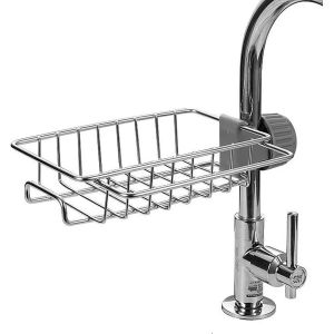 SJZG-Porte-&Eacute;ponge En Acier Inoxydable, Support Pour Robinet D'&Eacute;vier De Cuisine, Support De Rangement &Agrave; Suspendre, Pour Savon, &Eacute;ponges, Shampooing, Gel Douche, &Eacute;tag&egrave;re Pour Savon - Neuf