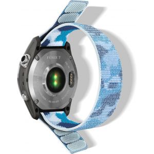 Nylon Bracelet Pour Garmin Quatix 8 47Mm/Quatix 7 Pro/Tactix 8 47Mm/Fenix8 47 Mm/F&iquest;nix 7Pro/F&iquest;nix 6Pro Bracelet Respirant Pour Descent G2/Fenix E/Epix 2 (Quickfit 22Mm, Camouflage Bleu) - Neuf