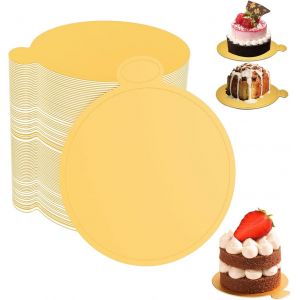 Jexnovashop-100 Pi&egrave;ces Planches &Agrave; G&acirc;teaux La Mouss, 9cm Dor&eacute; Mini Assiettes Desserts Rondes &Agrave; G&acirc;teaux En Carton, Mousse Supports Rond En Carton, Support &Agrave; G&acirc;teau Avec Languette Pour Mousse, Cupcakes, - Neuf