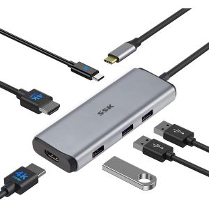Station d'accueil USB C Double Moniteur - Adaptateur multiport Hub USB C 6 en 1 avec 2 HDMI 4K, PD 3.0 100W, 2xUSB 3.0, 1xUSB 2.0 Compatible Thunderbolt 3 MacBook/Dell/HP/Lenovo/Surface - Neuf