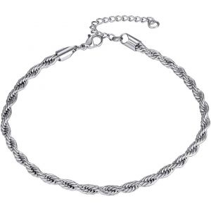 Kal-Bracelet Chaine De Cheville Femme Fille Acier Inoxydable Gourmette 3/6 Mm Argent/Plaque Or/Noir/Or Rose [Venitien/Spiga/Tressé] Chaine Maille Pied 22cm Plage Ete Vacanvce - Neuf