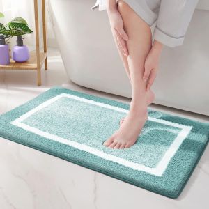 Alfombrilla De Baño Antideslizante De 40 X 60 Cm, Color Azul Y Verde, De Microfibra Suave, Absorbente Y Lavable A Máquina. - Neuf
